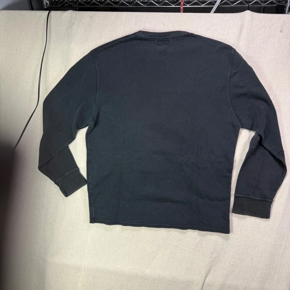 Polo Ralph Lauren Mens 2XL Black Waffle Knit Thermal Long Sleeve Shirt Red Pony